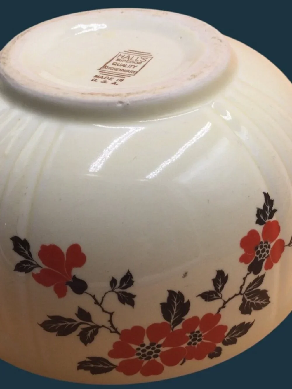 Vintage Hall China Red Poppy Platinum Ring Radiance Mixing Bowl  7.5